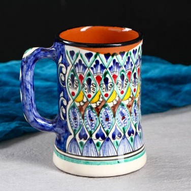 Кружка узбекская Риштанская Керамика «Цветы», 500 мл, синий МИКС