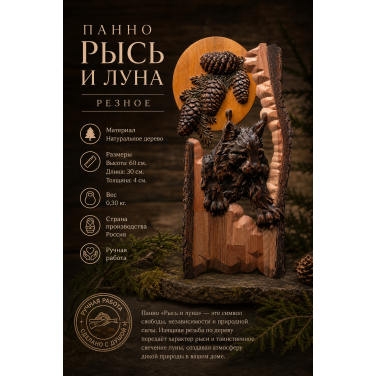 Панно Рысь и луна (резное)