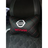 Подушка на подголовник NISSAN (из экокожи c красной прострочкой)