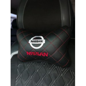 Подушка на подголовник NISSAN (из экокожи c красной прострочкой)