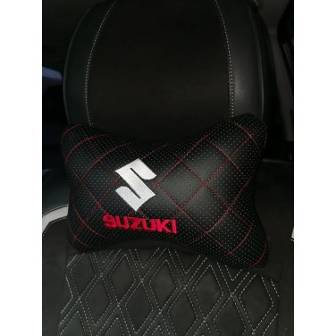 Подушка на подголовник SUZUKI (из экокожи с красной прострочкой)