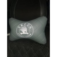 Подушка на подголовник Skoda (серая, из экокожи)