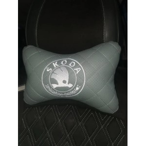 Подушка на подголовник Skoda (серая, из экокожи)