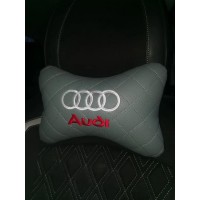 Подушка на подголовник AUDI (серая, из экокожи)
