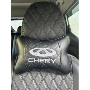 Подушка на подголовник Chery (из экокожи с черной прошивкой)