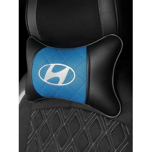 Подушка на подголовник HYUNDAI (из экокожи c голубой вставкой)