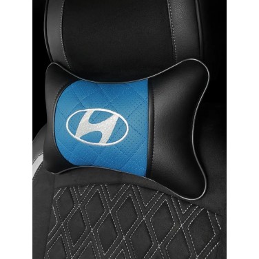 Подушка на подголовник HYUNDAI (из экокожи c голубой вставкой)