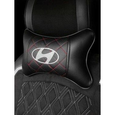 Подушка на подголовник HYUNDAI (из экокожи c красной прошивкой)