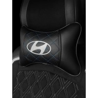 Подушка на подголовник HYUNDAI (из экокожи c голубой прошивкой)