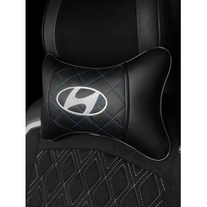 Подушка на подголовник HYUNDAI (из экокожи c голубой прошивкой)