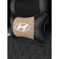 Подушка на подголовник HYUNDAI (из экокожи c бежевым велюром)