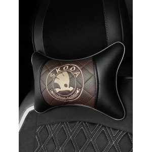 Подушка на подголовник Skoda (из экокожи с коричневой вставкой)