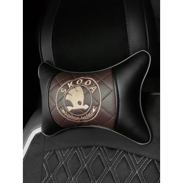 Подушка на подголовник Skoda (из экокожи с коричневой вставкой)