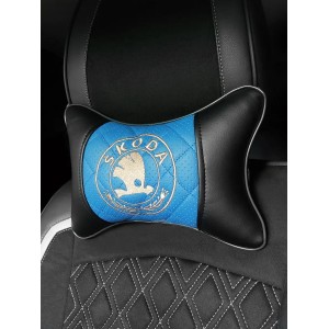 Подушка на подголовник Skoda (из экокожи с синей вставкой)