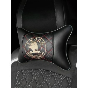 Подушка на подголовник Skoda (из экокожи с красной прострочкой)