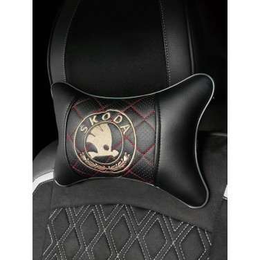 Подушка на подголовник Skoda (из экокожи с красной прострочкой)