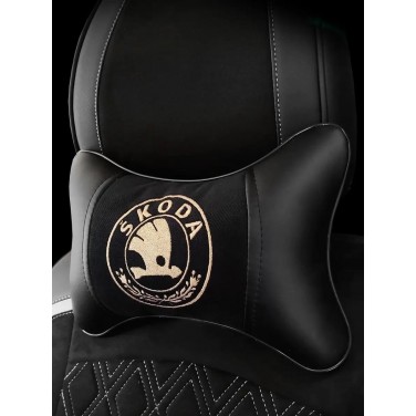Подушка на подголовник Skoda (с вышивкой по черному велюру)