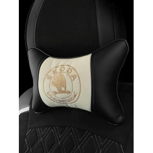 Подушка на подголовник Skoda (с вышивкой по белому велюру)
