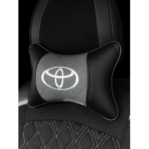 Подушка на подголовник TOYOTA (из экокожи c вышивкой на сером)