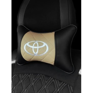 Подушка на подголовник TOYOTA (из экокожи c вышивкой на бежевом)