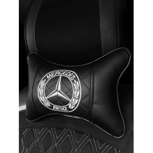 Подушка на подголовник Mercedes-Benz (из экокожи с белой вышивкой)