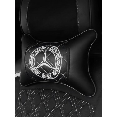 Подушка на подголовник Mercedes-Benz (из экокожи с белой прострочкой)