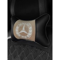Подушка на подголовник Mercedes-Benz (из экокожи с бежевым велюром)