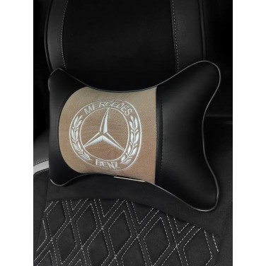 Подушка на подголовник Mercedes-Benz (из экокожи с бежевым велюром)