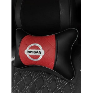 Подушка на подголовник NISSAN (из экокожи с красной вставкой)