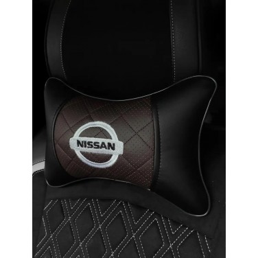 Подушка на подголовник NISSAN (из экокожи с коричневой вставкой)