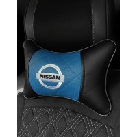 Подушка на подголовник NISSAN (из экокожи с голубой вставкой)