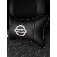 Подушка на подголовник NISSAN (из экокожи с красной прошивкой)