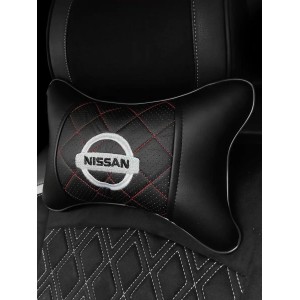 Подушка на подголовник NISSAN (из экокожи с красной прошивкой)
