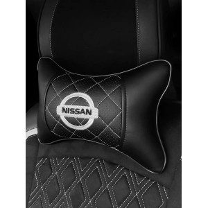 Подушка на подголовник NISSAN (из экокожи с белой прошивкой)