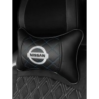 Подушка на подголовник NISSAN (из экокожи с голубой прошивкой)