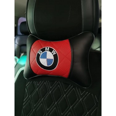 Подушка на подголовник BMW (с красной вставкой, из экокожи)