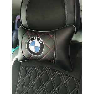 Подушка на подголовник BMW (с красной прострочкой, из экокожи)
