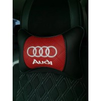 Подушка на подголовник AUDI (из экокожи с красной вставкой)