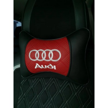 Подушка на подголовник AUDI (из экокожи с красной вставкой)