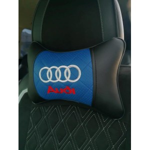 Подушка на подголовник AUDI (из экокожи с синей вставкой)