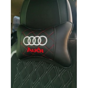 Подушка на подголовник AUDI (из экокожи с красной прошивкой)