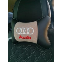 Подушка на подголовник AUDI (из экокожи с бежевым велюром)