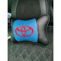 Подушка на подголовник TOYOTA (из экокожи c голубой вставкой)