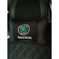 Подушка на подголовник Skoda (из экокожи с черным велюром)