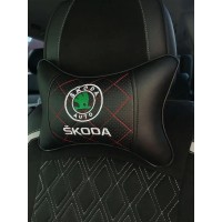 Подушка на подголовник Skoda (с красной прострочкой по черной экокоже)