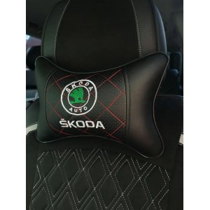 Подушка на подголовник Skoda (с красной прострочкой по черной экокоже)