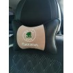 Подушка на подголовник Skoda (из экокожи с бежевым велюром)