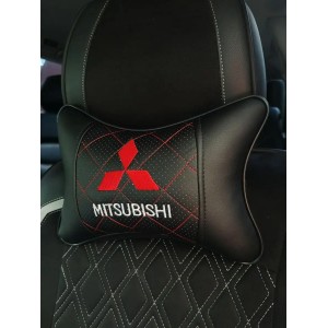 Подушка на подголовник MITSUBISHI (из экокожи с красной прострочкой)