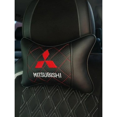 Подушка на подголовник MITSUBISHI (из экокожи с красной прострочкой)