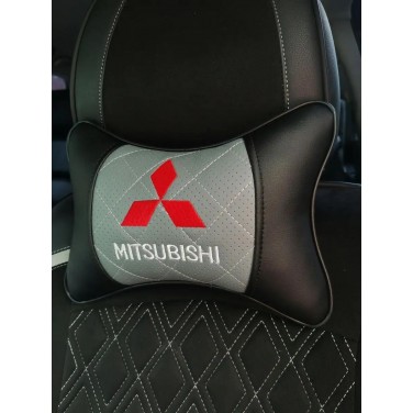Подушка на подголовник MITSUBISHI (из экокожи с серой вставкой)